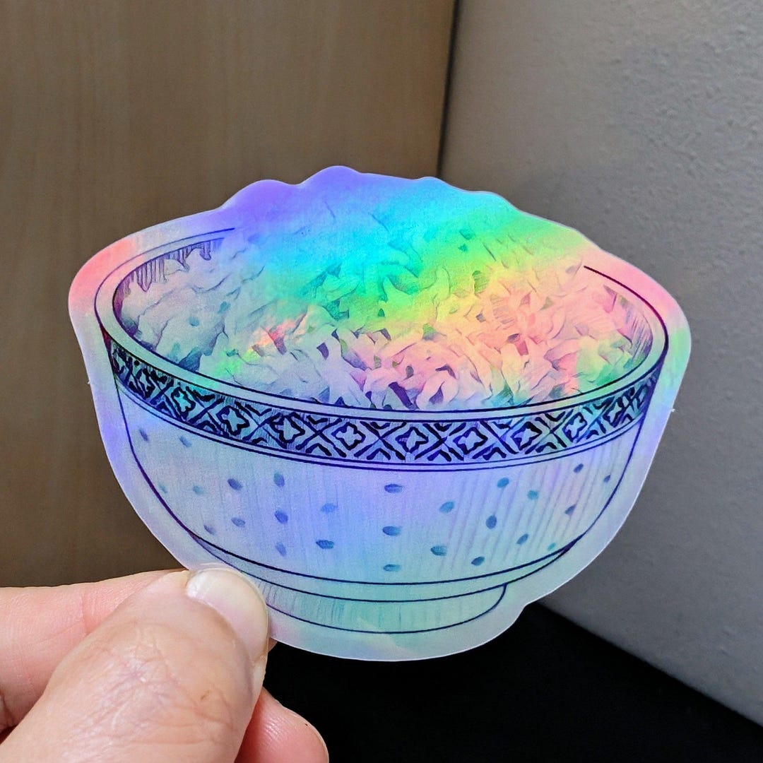 Sticker Rice Cs Kawaii Rice Bowl Holographic Sticker - Waterproof Vinyl - Etsy