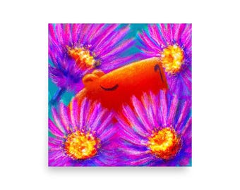 Capybara and Birth Flowers - 09 - September Asters Painting