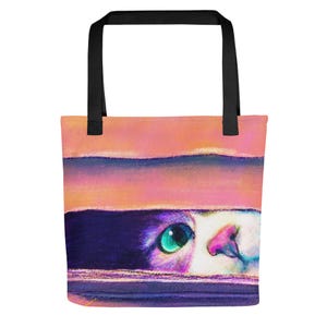Close Encounters Collection - "I Sits" Tote Bag | Tote Bag with a Cat Peeking Out of a Box