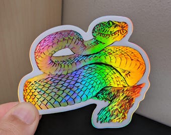 Holographic Snake Sticker - Rainbow Serpent Waterproof Decal