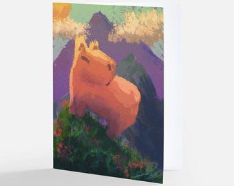 Capybara Greeting Card: Proud Capybara on a Hill - Blank Inside