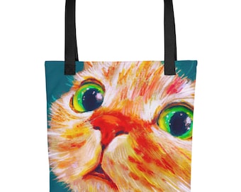 Ginger Cat Tote Bag: Green Eyes, Colorful Polyester