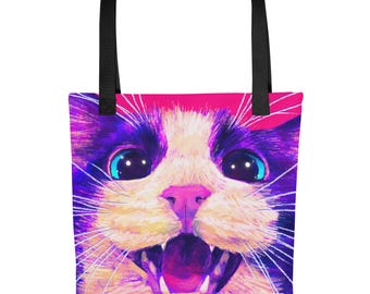Meowing Cat Tote Bag: Vibrant Polyester Cat Lover Gift
