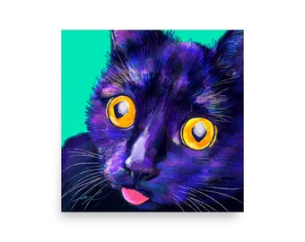 Close Encounters Collection - Cat-atonic - Close Up Painting of a Silly Black Cat