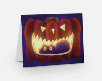 Black Cat Pumpkin Greeting Card: Halloween Blank Note Card