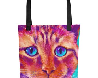 Sad Ginger Cat Tote Bag: Colorful Polyester Canvas