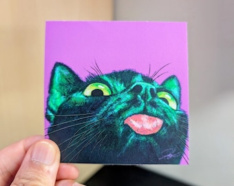 Divertida pegatina de gato negro Mlem - Adhesivo mate impermeable para portátil