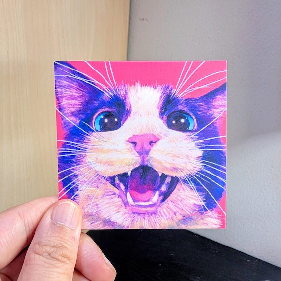 Close Encounters Collection - Meow Non-Holographic Matte Sticker -Close Up of a Tuxedo Cat Meowing
