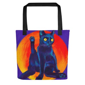 Feline Flows and Poses Collection - "Excuse Me" Tote Bag | Tote Bag with Silly Black Cat with His Leg Up