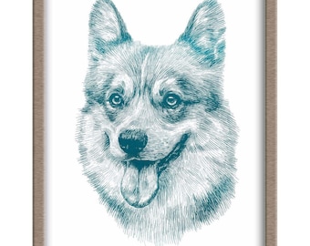 コーギー　ウェルシュコーギー　犬　犬の絵　原画　絵画　鉛筆画　手描き　イラスト ウェルシュコーギー犬とビーチのスケッチ No.2】海・犬の絵・犬
