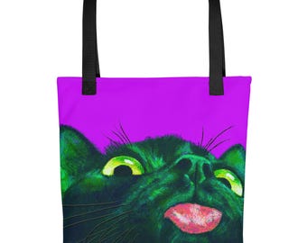 Black Cat 'Mlem' Tote Bag: Playful Cat Lover Accessory
