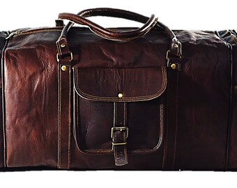 Brown Leather Goat Duffel Vintage Handmade Bag Gym Bag Travel Bag Genuine Leather Bag