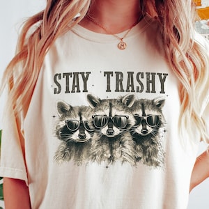 Stay Trashy Shirt, Retro Funny Graphic Tees, Racoon Shirt, Meme Graphic T-Shirt, Raccoon Lover Gift, Funny Graphic Shirt, Meme Graphic Tees