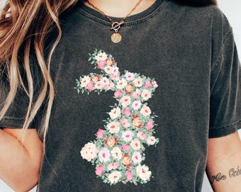 Spring Floral Easter Bunny Shirt, Easter Bunny Shirt, Bunny Hoodie, Floral Rabbit Shirt, Spring Easter Tee, Cute Bunny Shirt