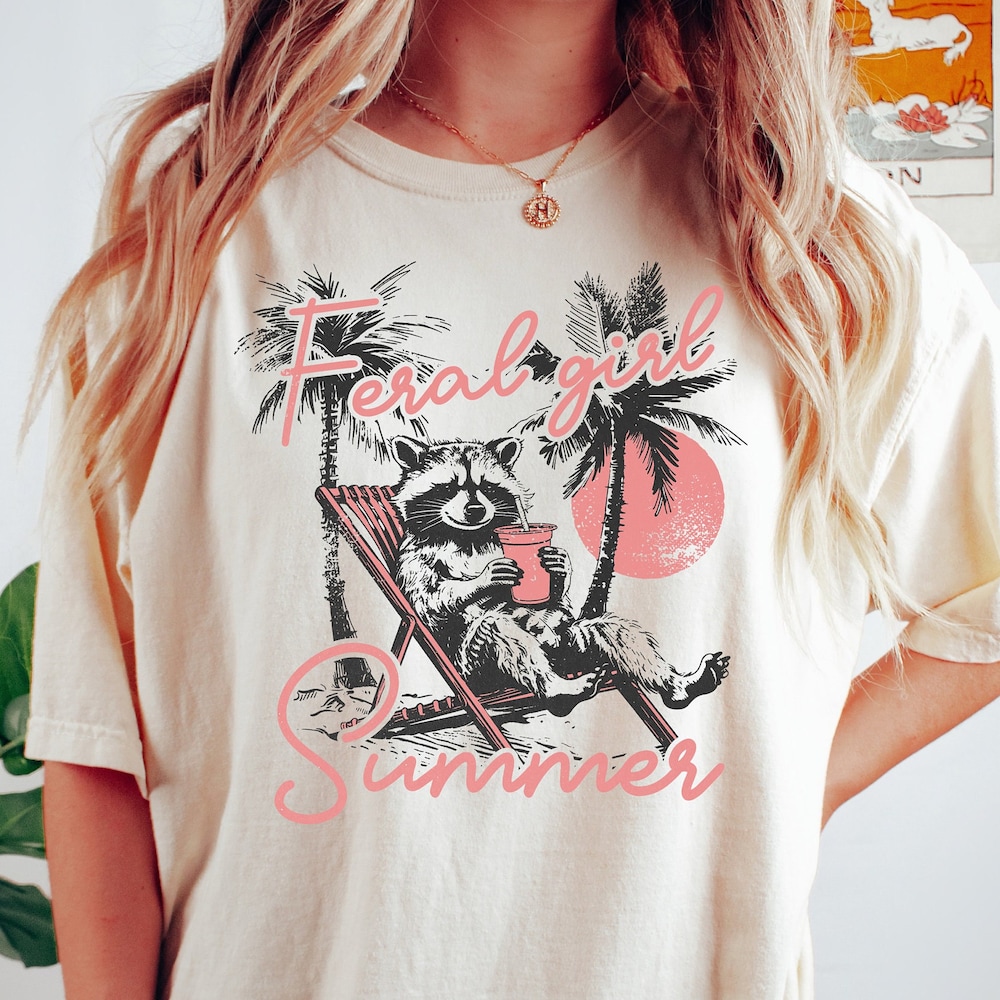 Funny Meme Raccoon T Shirt, Cowgirl Shirt, Funny Shirt, Feral Shirt, Western Shirt,Feral Girl Summer Raccoon Shirt, Rodeo Shirt Citychiefsrugs
