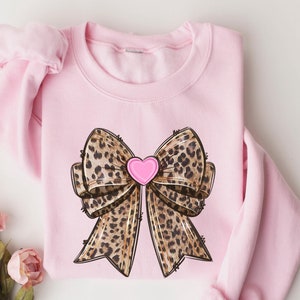 Coquette Valentine&#39;s Day Heart Bow Sweatshirt, Retro Valentine Shirt, Valentines day Bow Shirt, Coquette Bow T Shirt, Bow Valentine Gifts