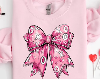 Valentine's Day Coquette Bow Sweatshirt, Love Cupid Shirt, Heart Shirt, XOXO Shirt, Coquette Bow Shirt, Valentine Gifts