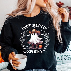 Boot Scootin Spooky Sweatshirt, Cute Spooky Shirt, Halloween Gift, Halloween Shirt, Cowboy Ghost Shirt, Western Halloween Shirt, Ghost Shirt 画像 1
