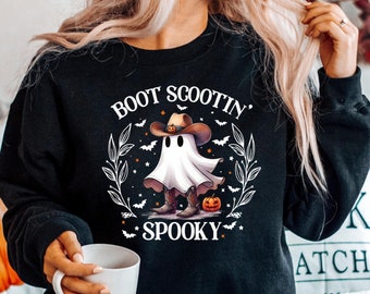 Boot Scootin Spooky Sweatshirt, Cute Spooky Shirt, Halloween Gift, Halloween Shirt, Cowboy Ghost Shirt, Western Halloween Shirt, Ghost Shirt