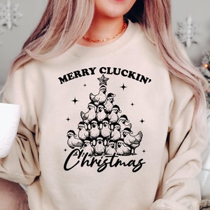 Merry Cluckin Christmas Chicken Sweatshirt, Funny Christmas Chicken Sweatshirt, Farm Christmas Shirt, Western Country Shirt, Merry Christmas