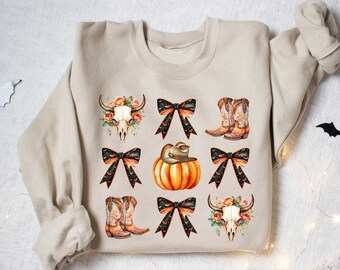 Western Halloween Sweatshirt, Coquette Halloween Shirt, Fall Western Crewneck, Spooky Season Cowgirl Social Club Shirt, Fall Pumpkin Shirt