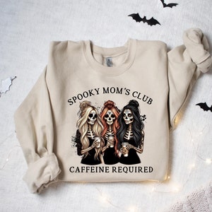 Spooky Mom&#39;s Club Caffeine Required Hoodie, Cool Moms Club Hoodie, Retro Halloween Mama Hoodie, Halloween Mom, Spooky Mama, Gift for Mom