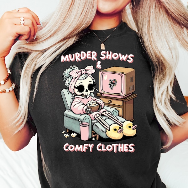 Chemise True Crime pour femme, I Like Murder montre des vêtements confortables T-shirt pour True Crime Junkie, cadeau drôle True Crime Tee True Crime Messy Bun