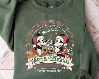 Vintage Disney Hot Cocoa Christmas Sweatshirt, Mickey Minnie Hot Cocoa Christmas Shirt, Disneyland Christmas Tee, Disney Holiday