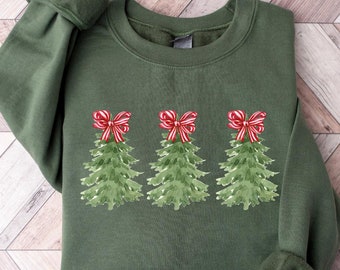 Christmas Tree Bow Shirt, Christmas Sweatshirt for Women, Christmas Tree Tshirt, Christmas Coquette Christmas Shirt