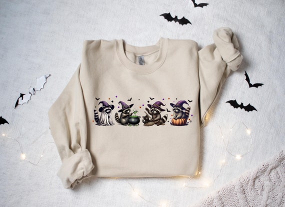 Halloween Raccoon Sweatshirt, Cute Raccoon Ghost T-Shirt, Retro Halloween Shirts, Spooky Season Gift, Raccoon Halloween Shirt