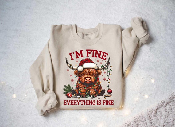 Christmas Lights Cow Sweatshirt, Christmas Cow Shirt, Funny Animals Shirt, Christmas Highland Cow Crewneck, Christmas Shirt, Christmas Gifts
