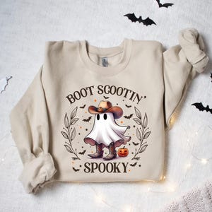 Boot Scootin Spooky Sweatshirt, Cute Spooky Shirt, Halloween Gift, Halloween Shirt, Cowboy Ghost Shirt, Western Halloween Shirt, Ghost Shirt 画像 3
