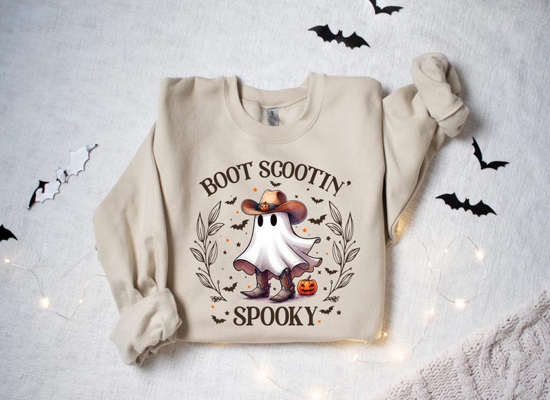 Boot Scootin Spooky Sweatshirt, Cute Spooky Shirt, Halloween Gift, Halloween Shirt, Cowboy Ghost Shirt, Western Halloween Shirt, Ghost Shirt 画像 3