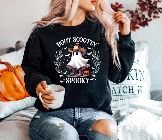 Boot Scootin Spooky Sweatshirt, Cute Spooky Shirt, Halloween Gift, Halloween Shirt, Cowboy Ghost Shirt, Western Halloween Shirt, Ghost Shirt