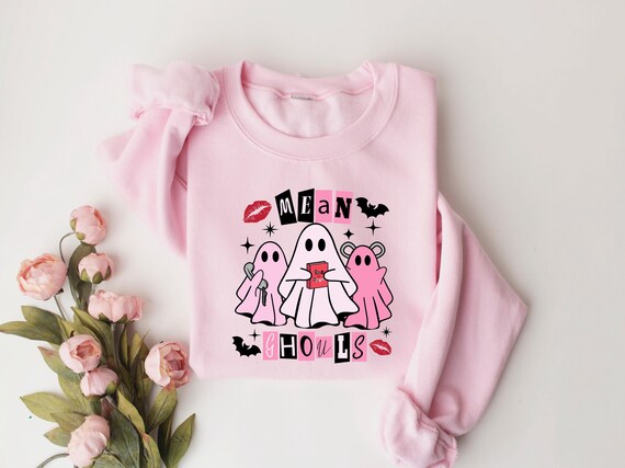 Mean Ghouls Sweatshirt, Cute Ghost Sweater, In October We Wear Pink Sweatshirt, Halloween Ghost Sweatshirt, Pink Ghost Shirt,Halloween Gift