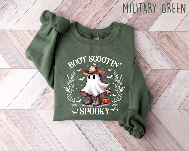 Boot Scootin Spooky Sweatshirt, Cute Spooky Shirt, Halloween Gift, Halloween Shirt, Cowboy Ghost Shirt, Western Halloween Shirt, Ghost Shirt 画像 2