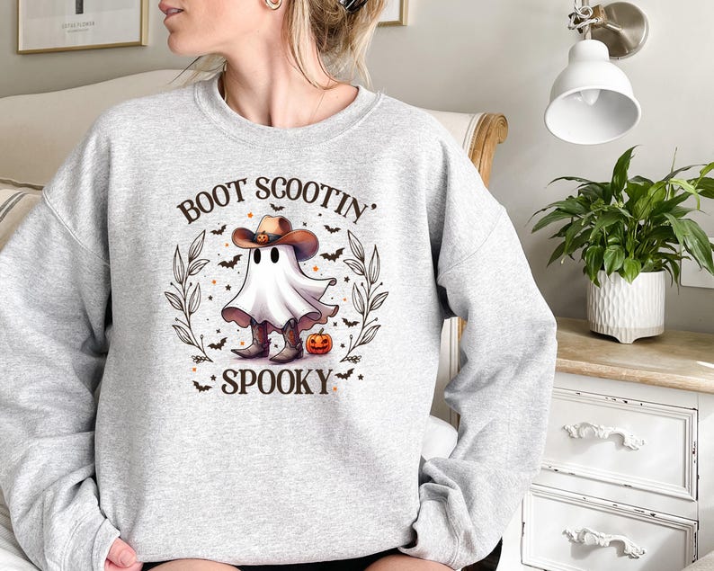 Boot Scootin Spooky Sweatshirt, Cute Spooky Shirt, Halloween Gift, Halloween Shirt, Cowboy Ghost Shirt, Western Halloween Shirt, Ghost Shirt 画像 4