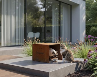 Katzenfutter Überdachung aus Metall – Wetterfester Futterplatz