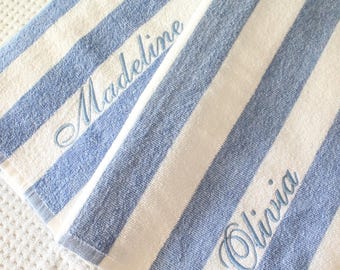 Embroidered Cabana Stripe Beach Towel | Personalized Monogrammed Gift | Bachelorette Favor