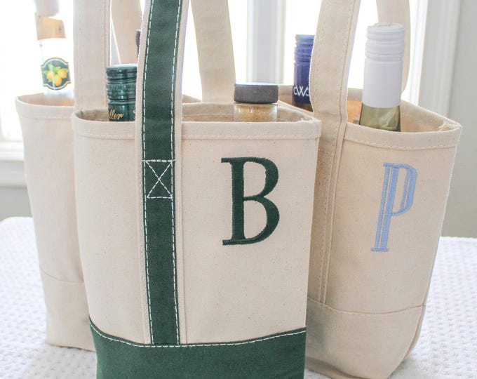 Personalized Monogrammed Canvas Wine Tote | Bachelorette, Bourbon, Hostess Gifts (9"x10"x4")