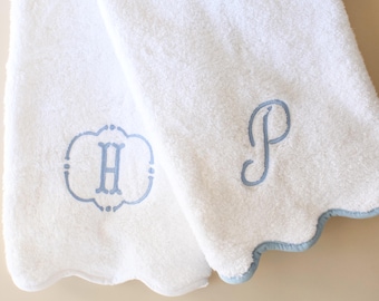 Monogrammed Scallop Hand Towel | Embroidered Cotton Guest Towel
