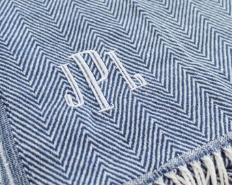 Personalized Herringbone Decorative Throw Blanket | Lightweight | Personalized Gift | Housewarming Gift | Wedding Gift