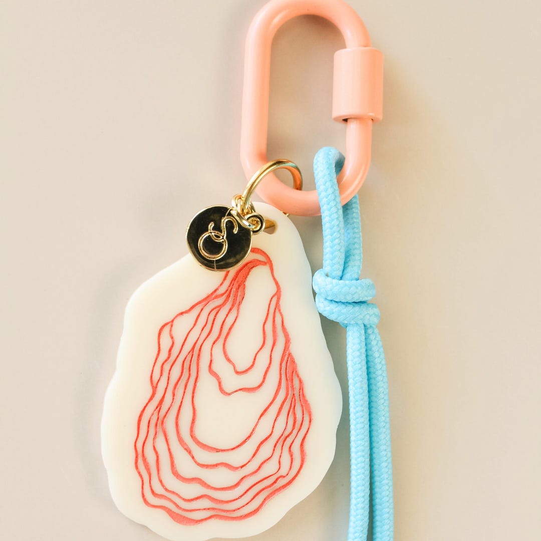 Oyster Shell Bag Charm | Engraved Acrylic Keychain | Tote Bag Charm - Etsy