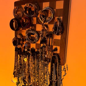 Handmade Wooden Chessboard Jewelry Holder: Wall Art Organizer
