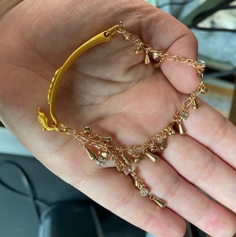 Half Bangle Sand Gold Peacock Hard Bangle With a Gold Chain With
