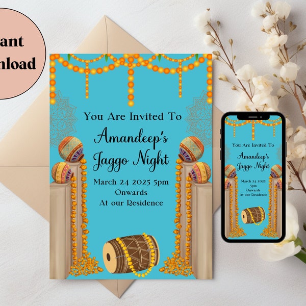 Jaggo Nights Indian Wedding Invitation Template,Punjabi wedding invitations,Punjabi wedding Card, sikh save the date,digital download invite