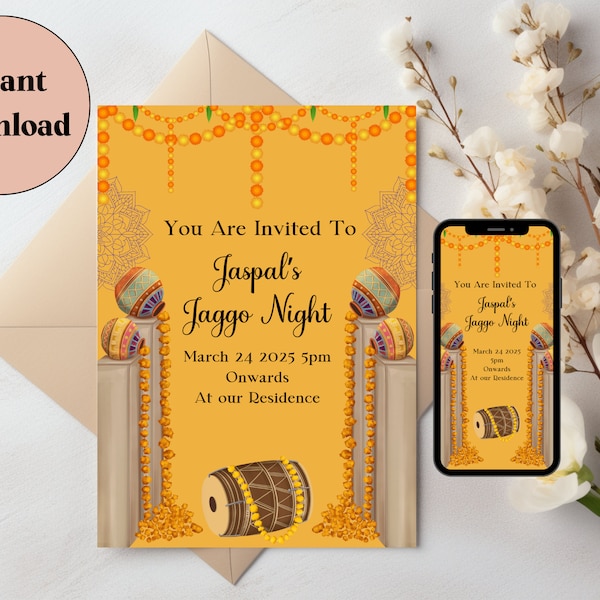 Jaggo Nights Indian Wedding Invitation Template,Punjabi wedding invitations,Punjabi wedding Card, sikh save the date,digital download invite