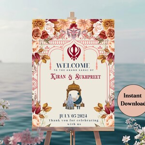 Sikh Wedding Welcome Sign,Anand Karaj Welcome Sign,Indian Wedding Welcome Sign.Engagement, Mehendi,Chunni Ceremony,Jaggo,Choora,Sangeet