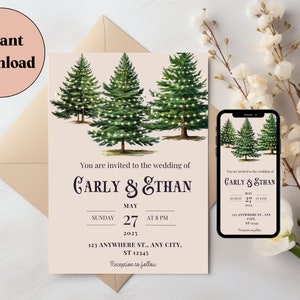 Forest Mountain Wedding Invitation, Misty Forest Rustic Invitation,Mobile wedding invitation,Outdoor wedding ceremony,Outdoor wedding invite