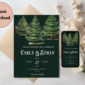 Forest Mountain Wedding Invitation, Misty Forest Rustic Invitation,Mobile wedding invitation,Outdoor wedding ceremony,Outdoor wedding invite